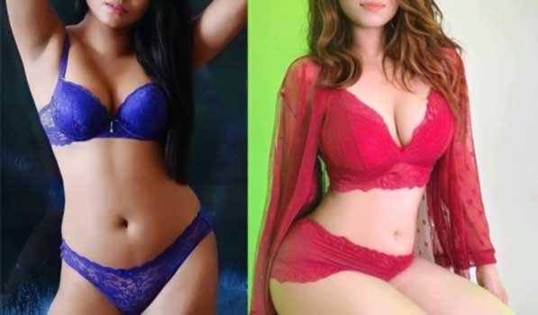 showcasing Thane escorts, one girl in blue bra-bikini and other one in red bra-bikini